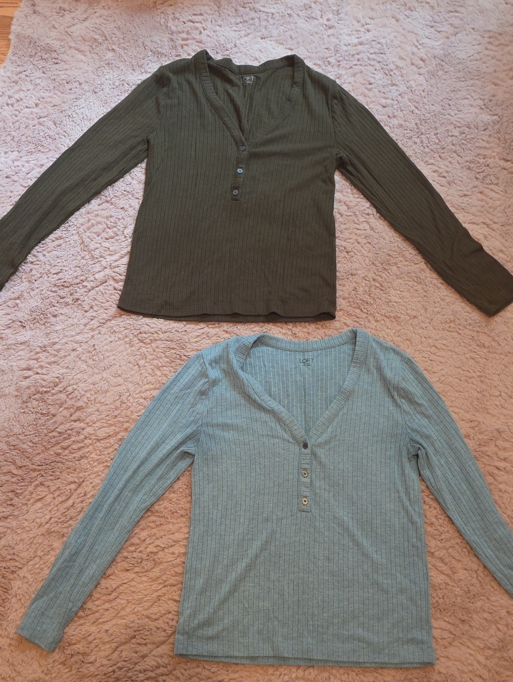 LOFT Ladies Ribbed Longsleeve Top - Olive and Light Blue